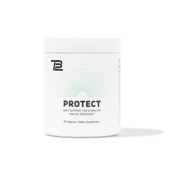 TB12 Protect bottle label highlighting a premium 5-in-1 immune support formula