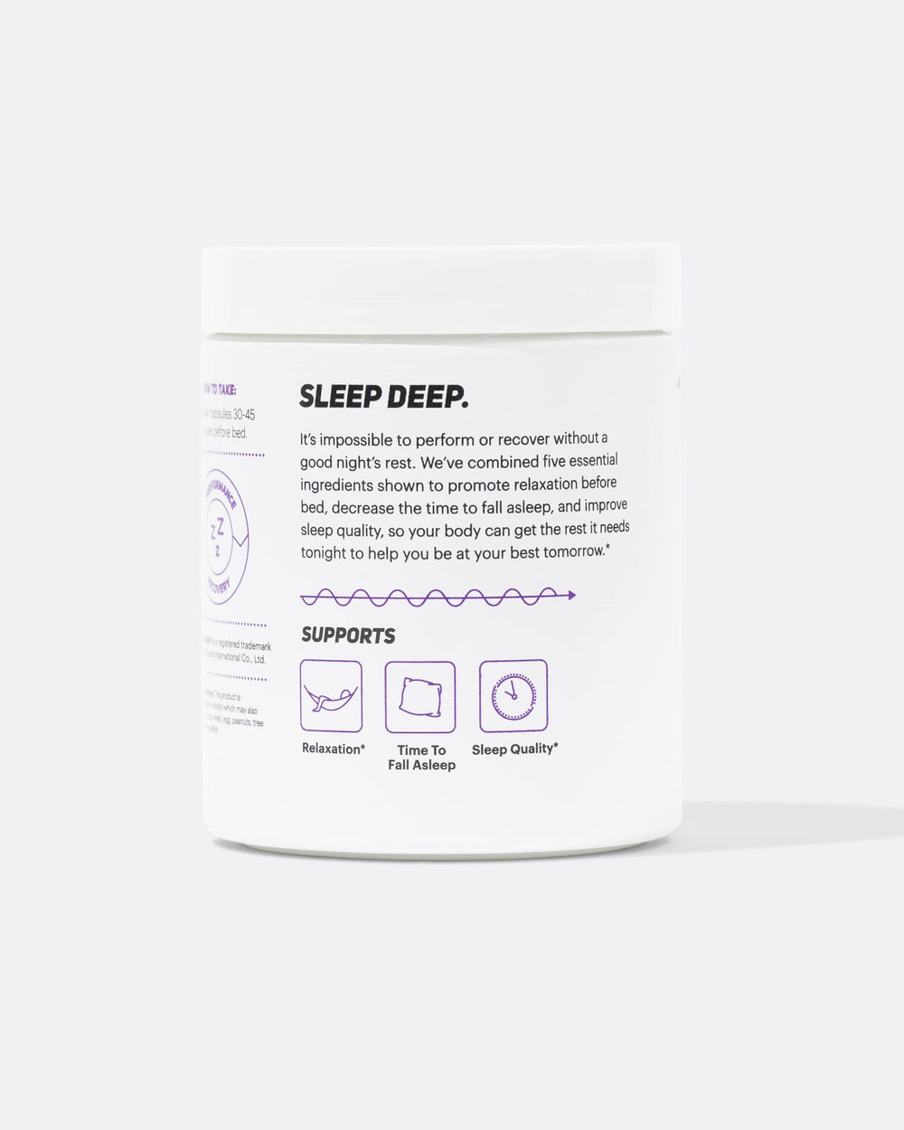 Illustration of sleep ingredients including magnesium, L-Theanine, chamomile, GABA, and melatonin