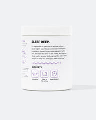 Illustration of sleep ingredients including magnesium, L-Theanine, chamomile, GABA, and melatonin