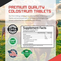 Ingredients label showing bovine colostrum and additives