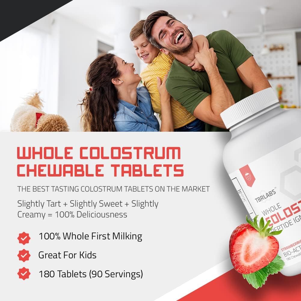 Front label close-up of TBR Labs Colostrum powder bottle