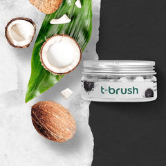 Front view of T-brush whitening travel toothpaste tablets
