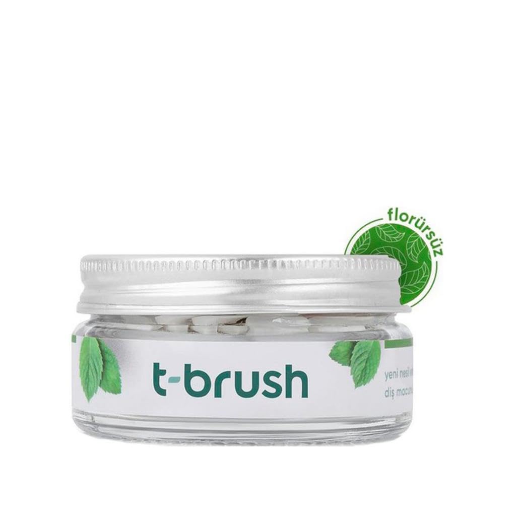 T-brush Travel Toothpaste Tablets spearmint flavor in eco-friendly glass bottle (90 tablets)
