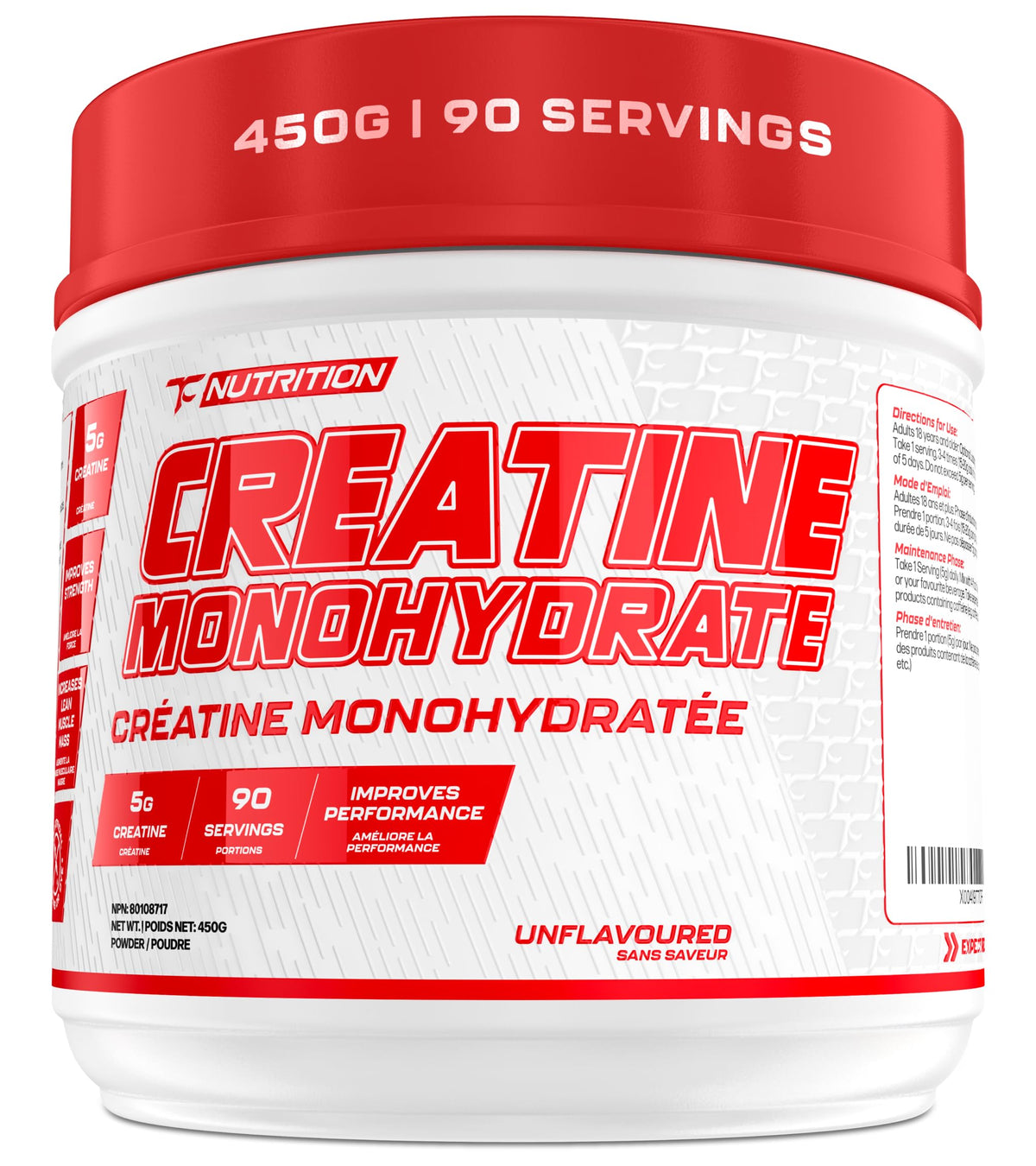 TC Nutrition Creatine Monohydrate Powder 450g canister with 90 servings