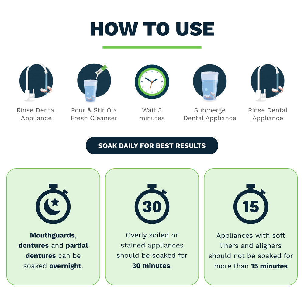 Removable dental appliance soaking in mint cleaning solution