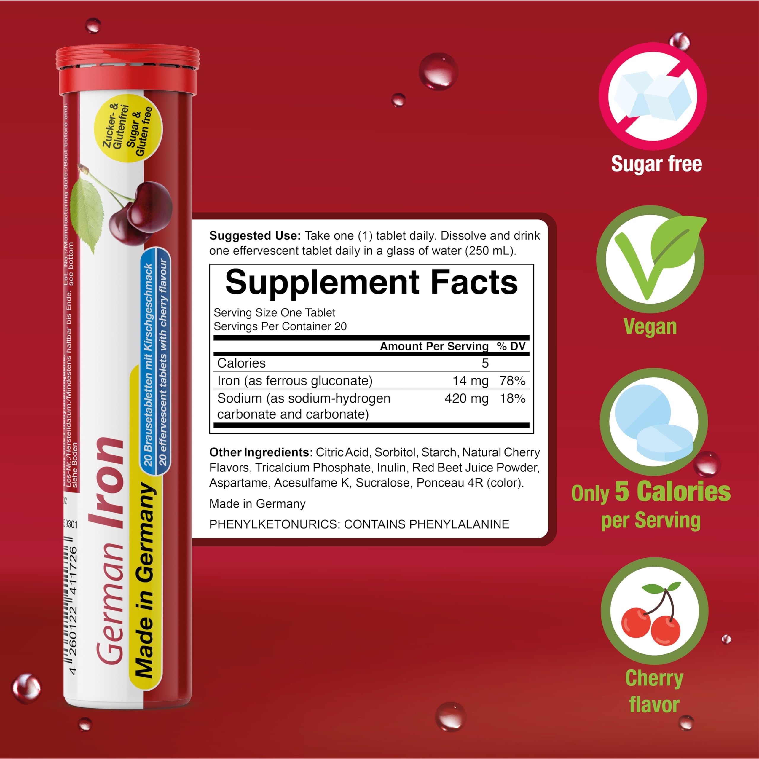 Grapefruit flavor vegan drink effervescent tablet by T&D German Vitamin & Minerals