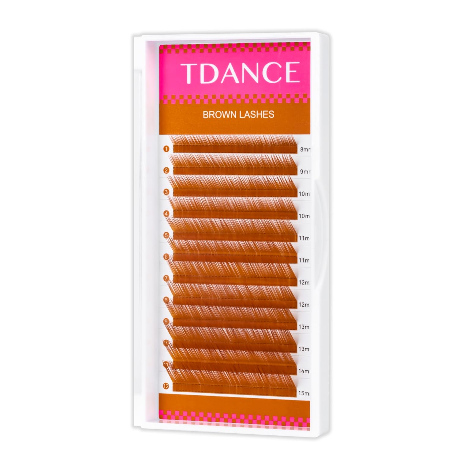 TDANCE brown lash extensions in 8-15mm tray blend naturally and add subtle color.