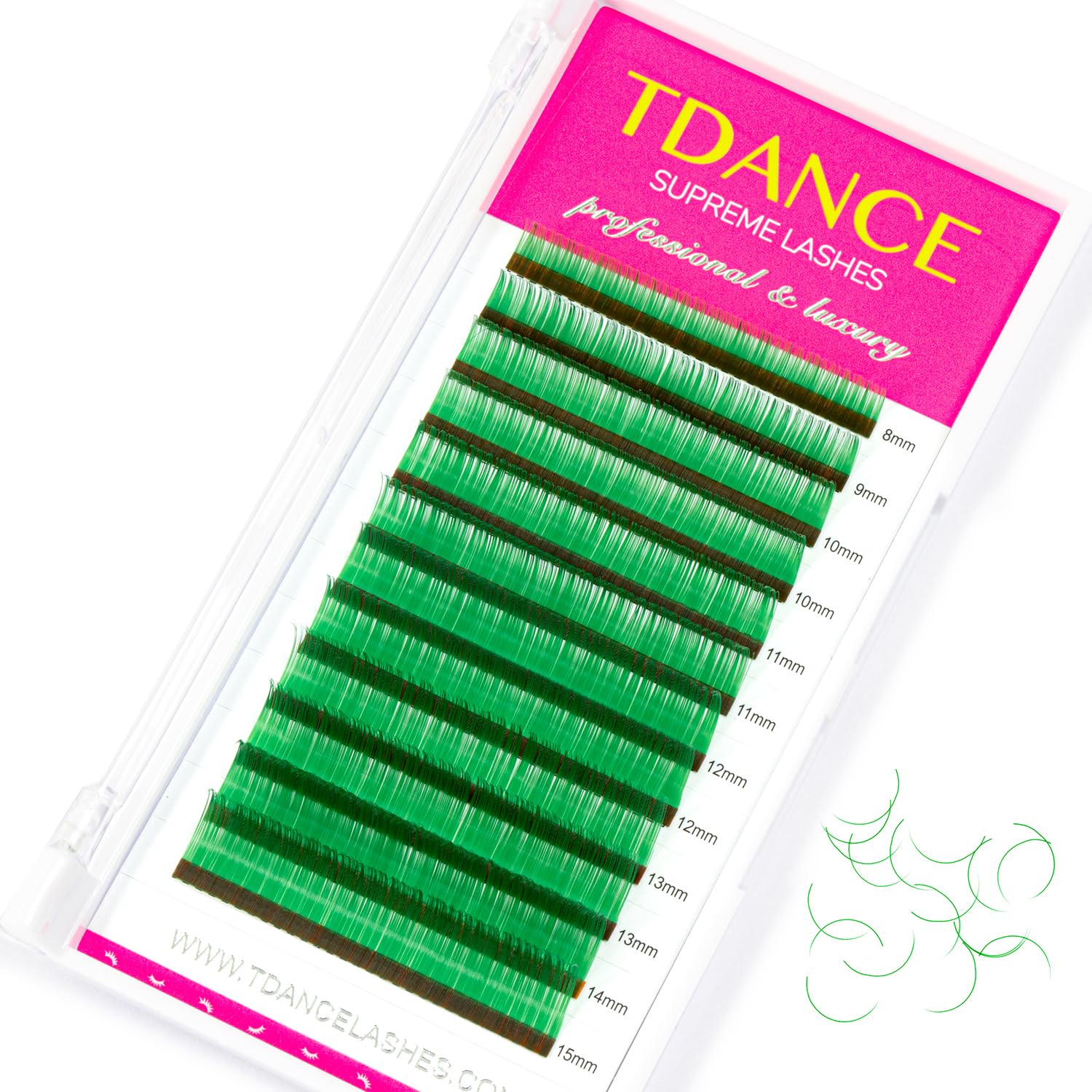 TDANCE green colorful lashes tray, 0.07mm, 8-15mm, eye-catching color accents for dramatic looks