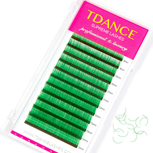 TDANCE green colorful lashes tray, 0.07mm, 8-15mm, eye-catching color accents for dramatic looks