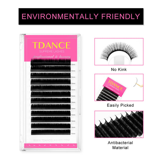 TDANCE matte black lash extensions in long lengths for dramatic eye definition