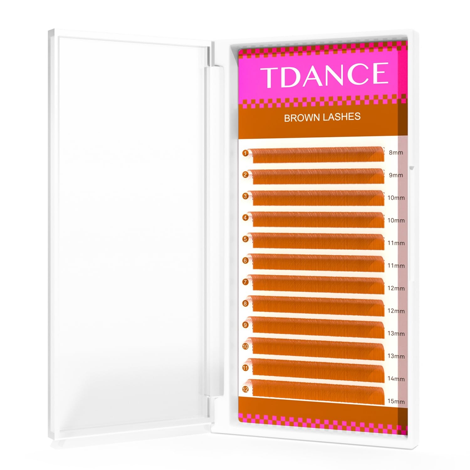 TDANCE light brown color lash extensions tray showing natural blend for subtle color pop.