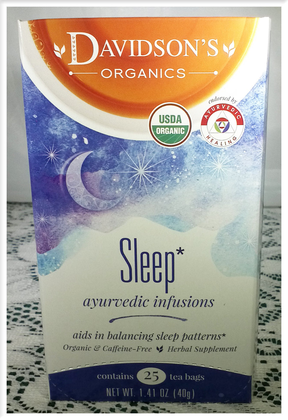 Tea Bag Box of 25 Sleep Organic Ayurvedic Infusion packaging