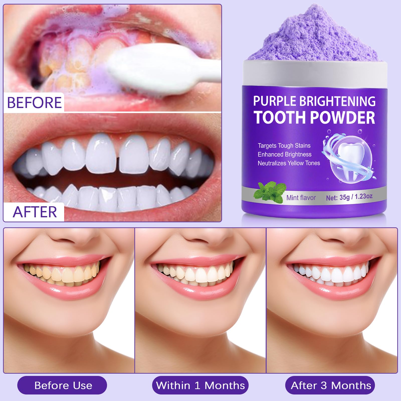 Tea stain removal with purple whitening powder