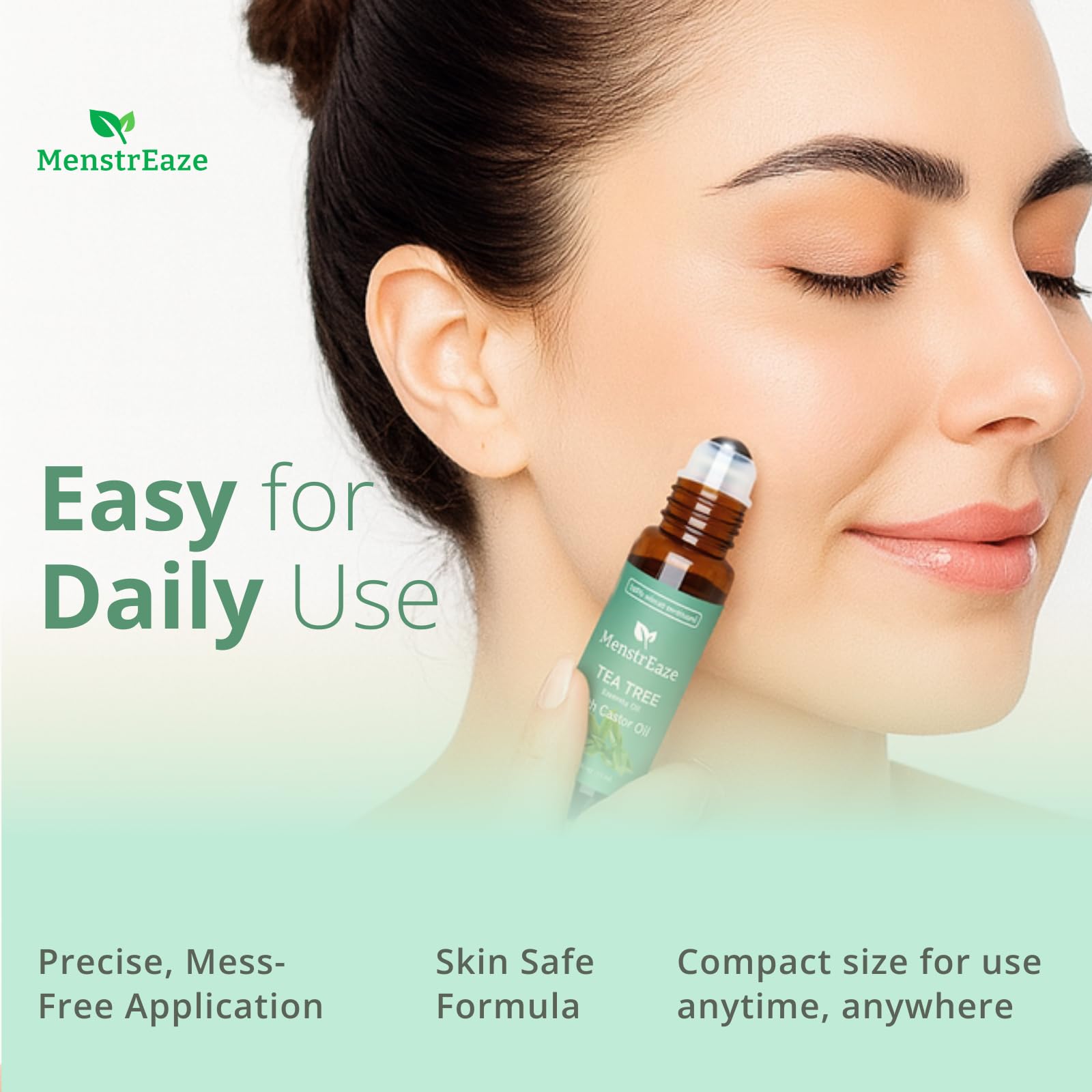 Lifestyle shot showing skincare routine with the roll-on