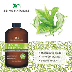 Top view of tea tree essential oil bottle with glass dropper