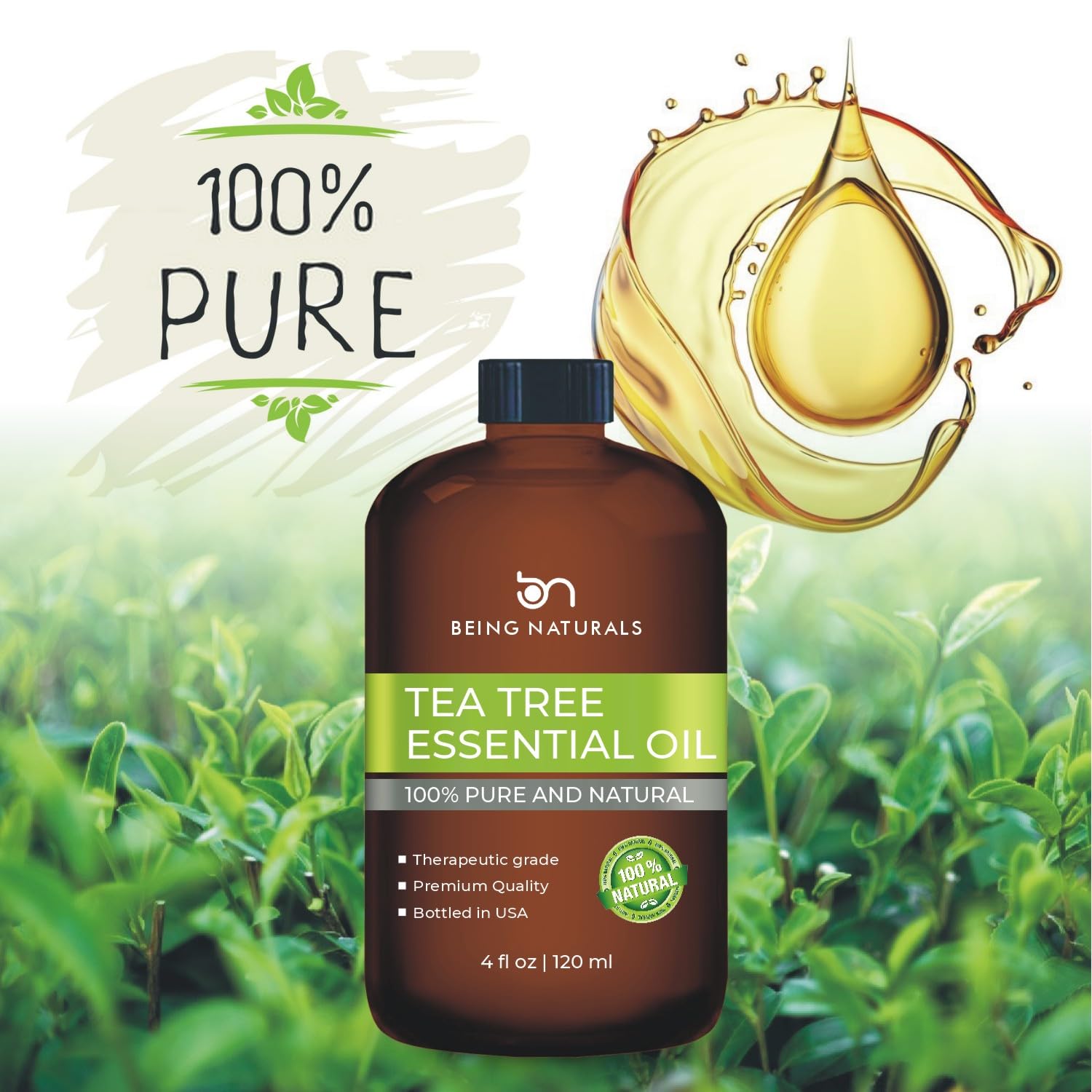 Tea tree oil 4 oz bottle shown for scalp care and washing