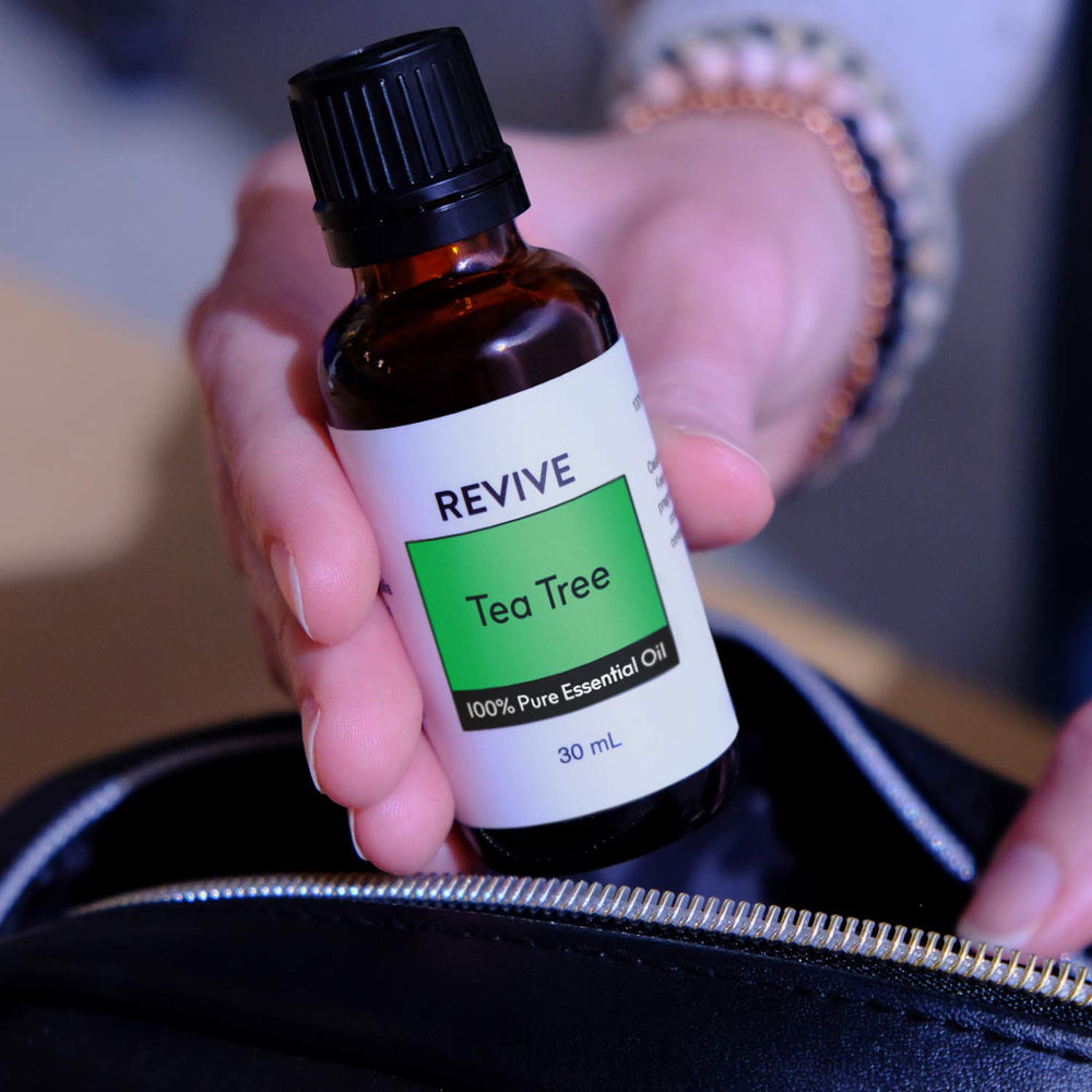 Label close-up of Revive Tea Tree Essential Oil 30mL