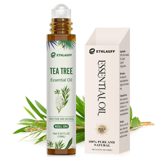 Tea Tree Oil Roll On bottle with rollerball on white background