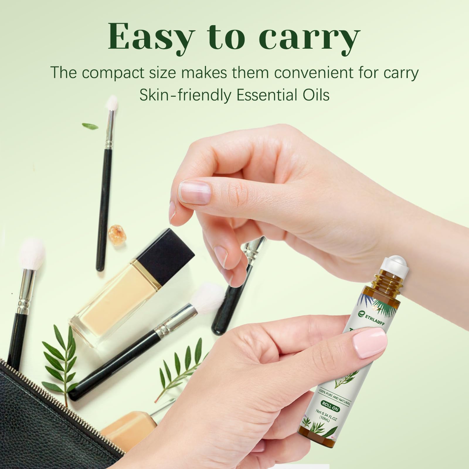 Tea Tree Oil Roll On placed beside fresh tea tree leaves