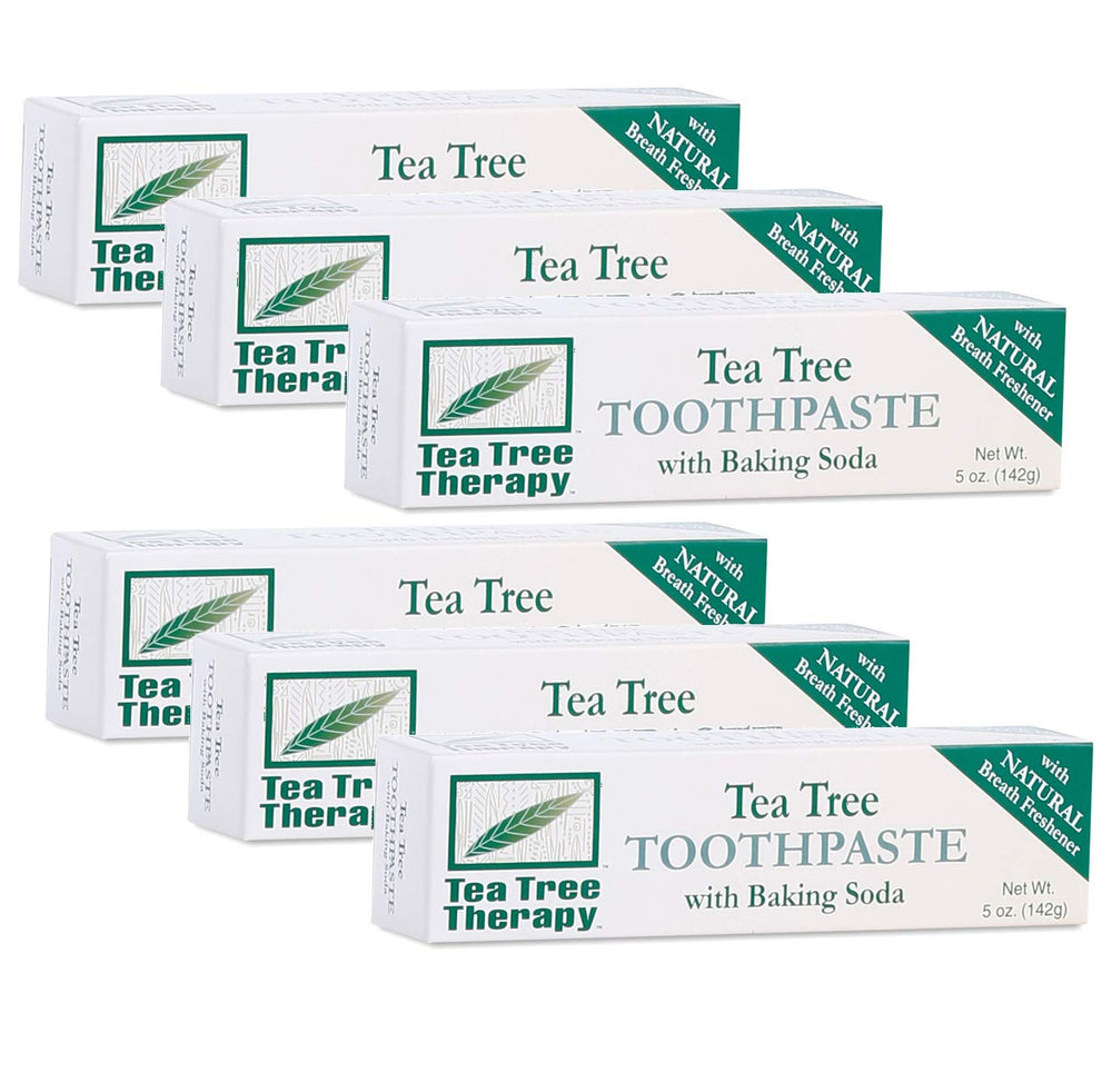 Packaging front view of Tea Tree Therapy Tea Tree Tpste,Bak Soda 5 oz 6 pk