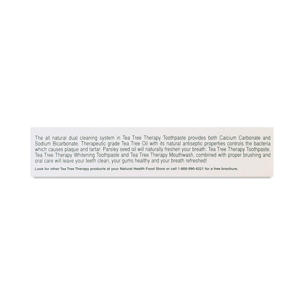 Back packaging view of Tea Tree Therapy bottle showing size and logo