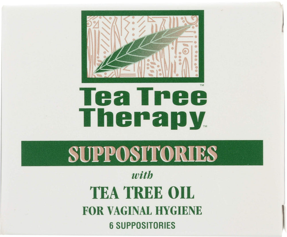 Tea Tree Therapy vaginal suppositories packaging for discreet storage and daily personal care.