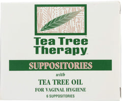 Tea Tree Therapy vaginal suppositories packaging for discreet storage and daily personal care.