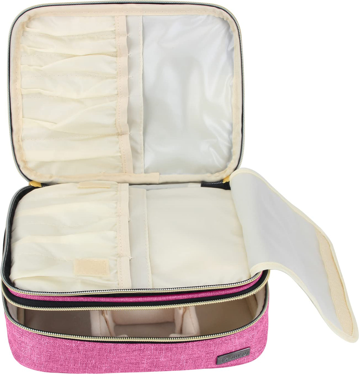 Teamoy travel makeup brush case front view with elastic slots for organized brushes on the go.