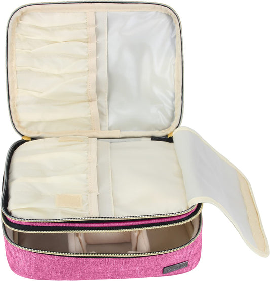 Teamoy travel makeup brush case front view with elastic slots for organized brushes on the go.