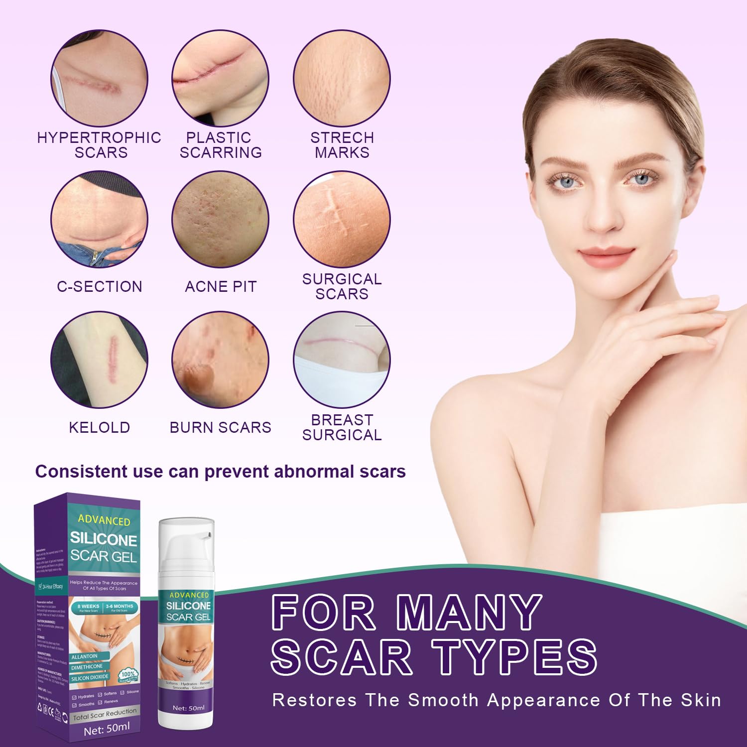 Old scar progress on skin after using Tearich scar gel