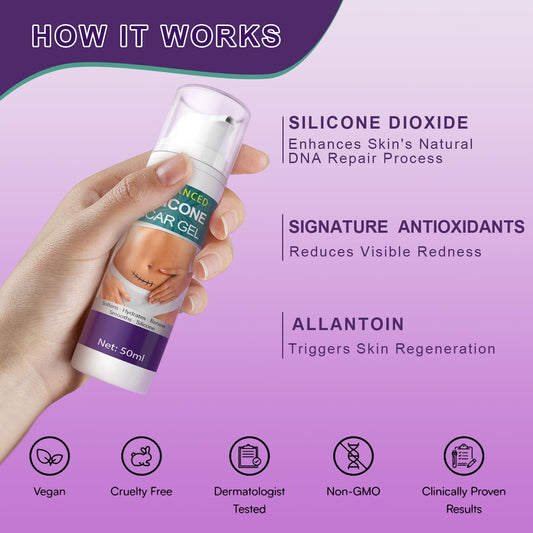 Close-up texture of Tearich scar gel highlighting smooth non-greasy feel
