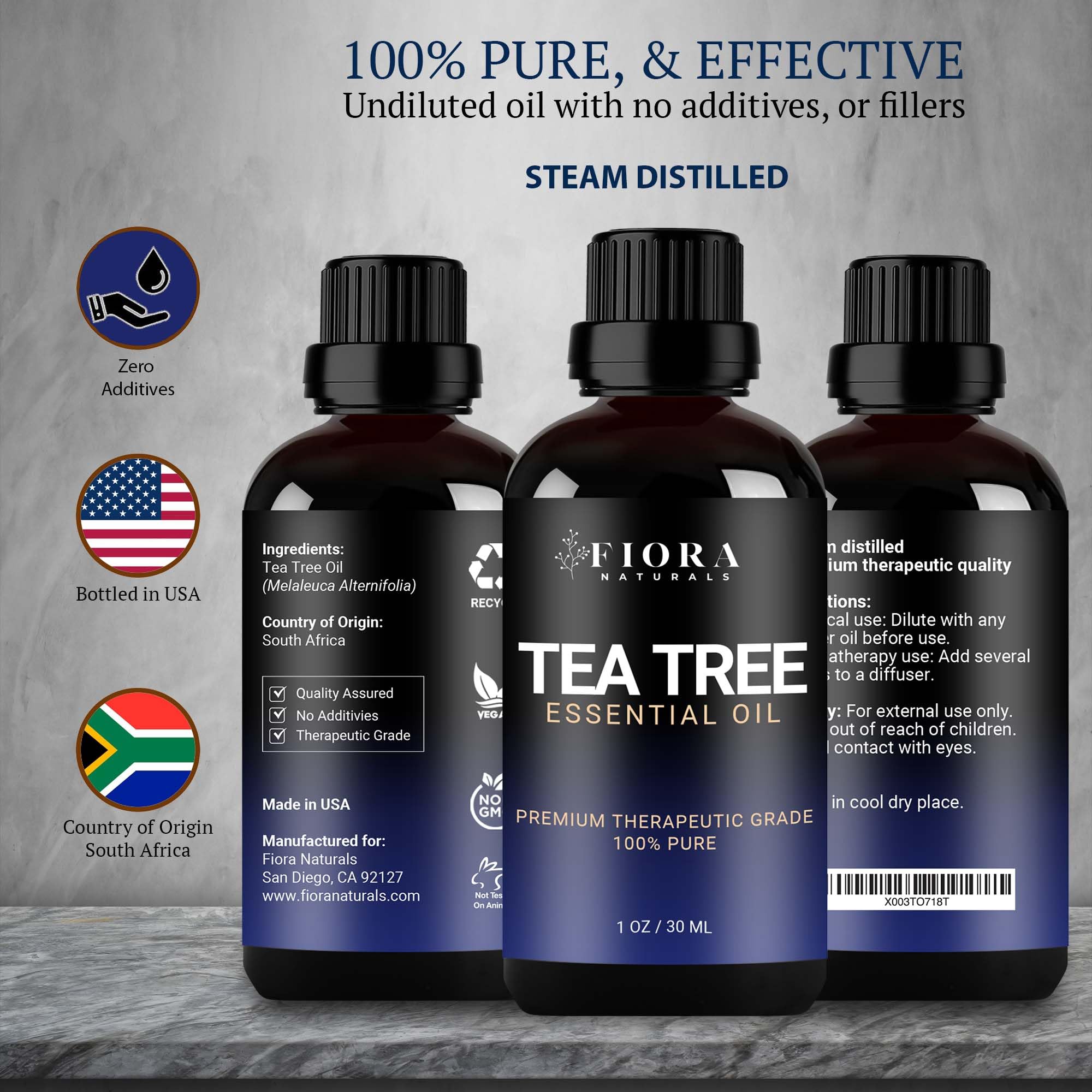 Tea tree oil for hair and skin aiding scalp clarity and dandruff relief
