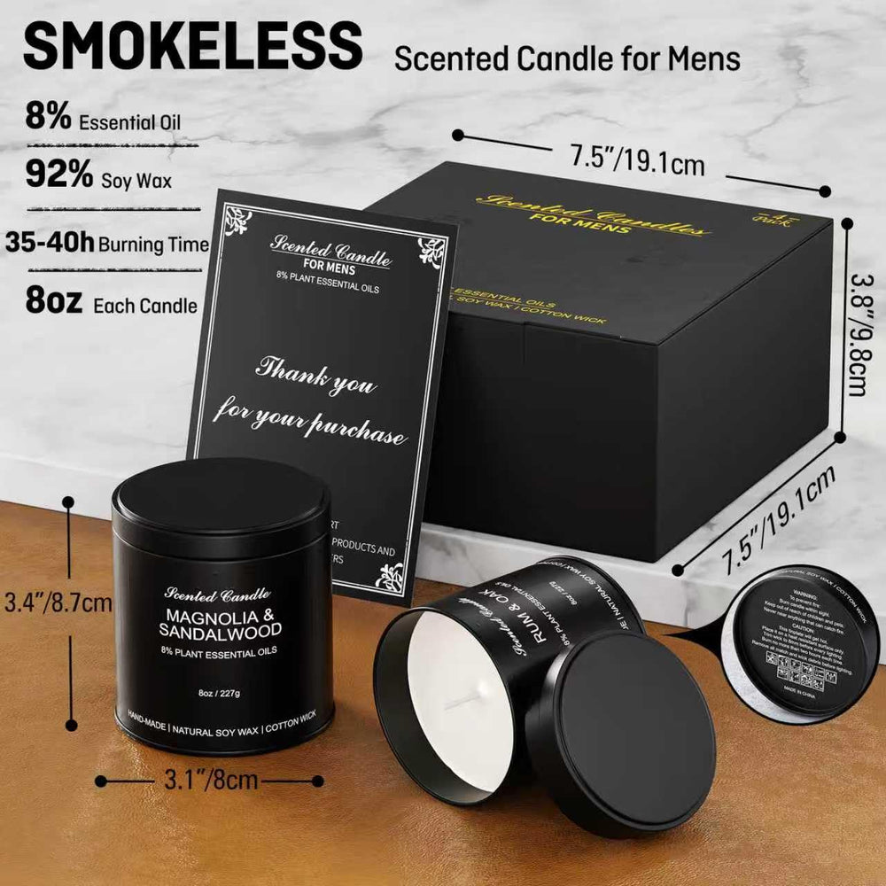 Teawood & Mahogany scented candle in matte black tin