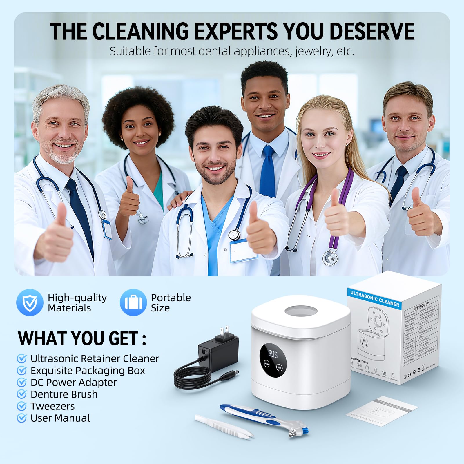 Retainer, denture, braces, and jewelry cleaning with this unit