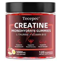Tecepec gummies front packaging showing bottle and apple flavor benefits