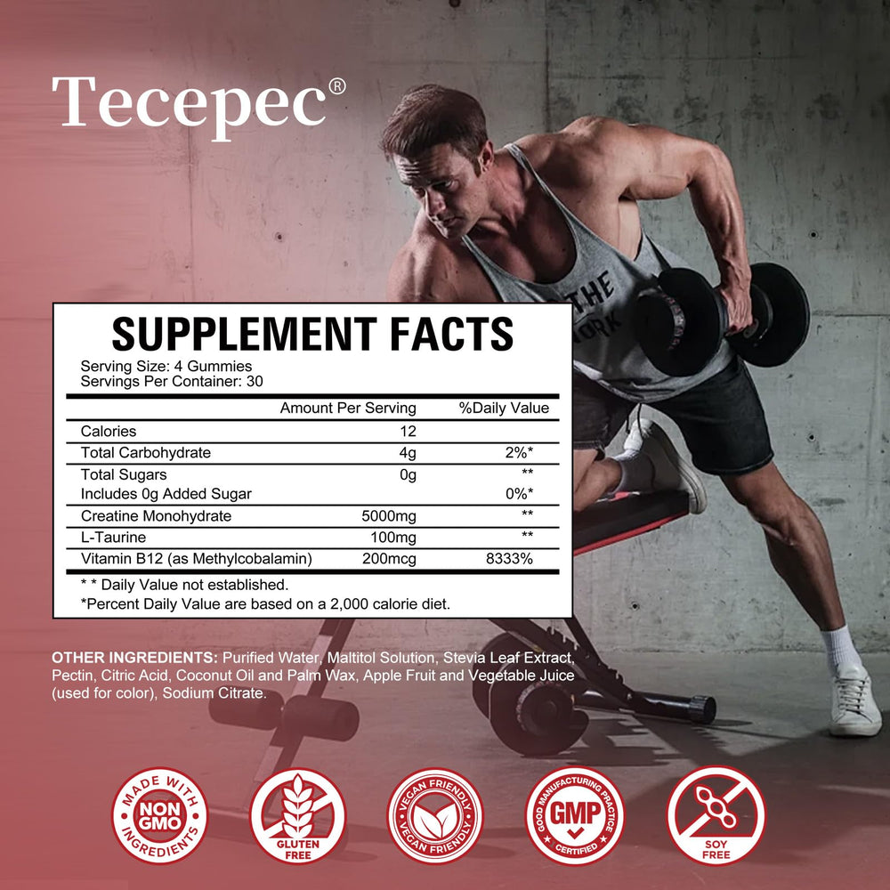 Open Tecepec bottle with gummies visible emphasizing travel-ready use