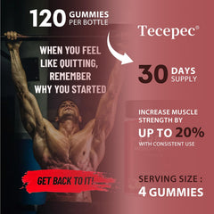 Four Tecepec gummies on spoon illustrating the 5,000 mg serving