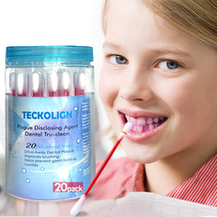 Bottle of Teckolign plaque disclosing agent with 20 cotton swabs