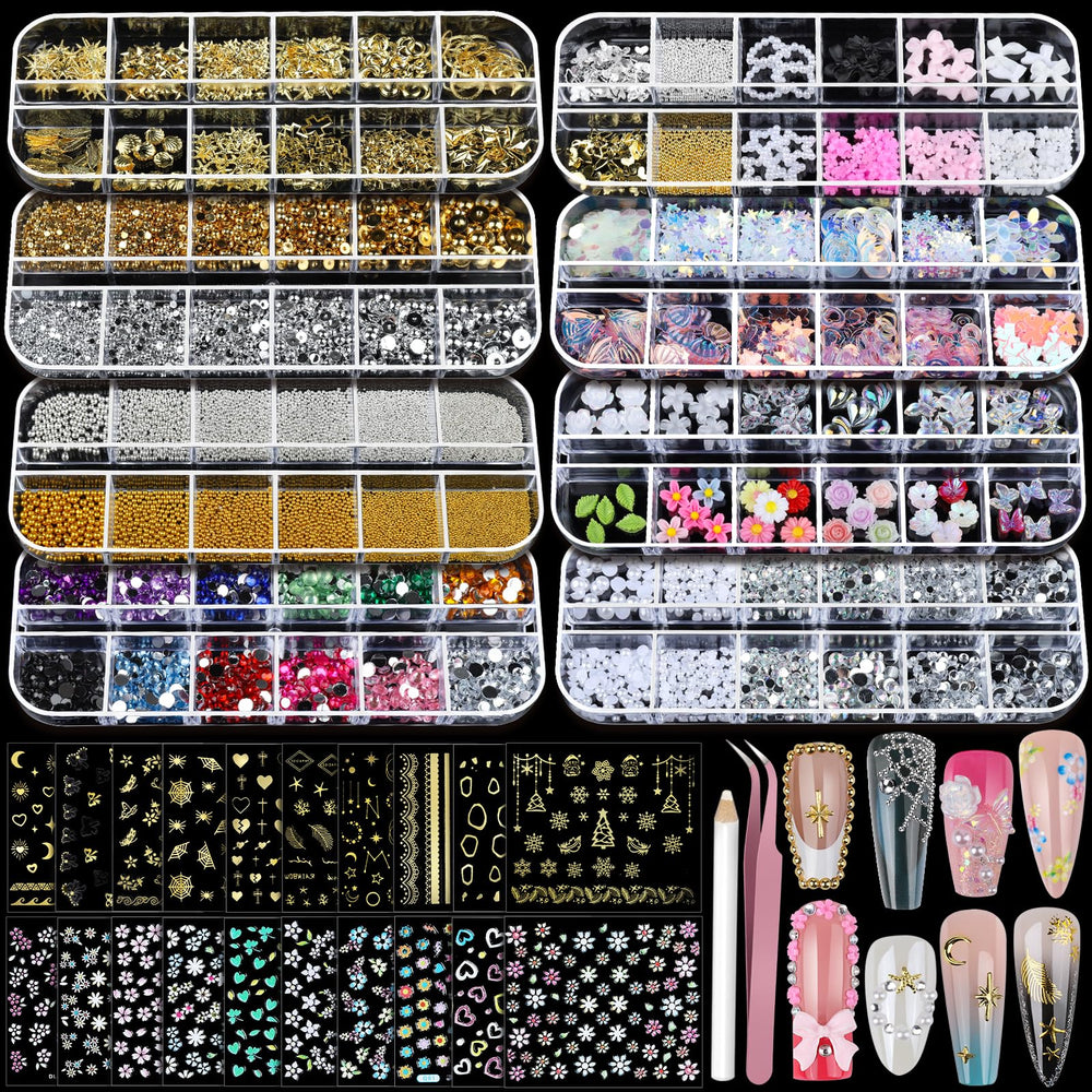 Teenitor gold nail charms box adds radiant accents for chic manicures