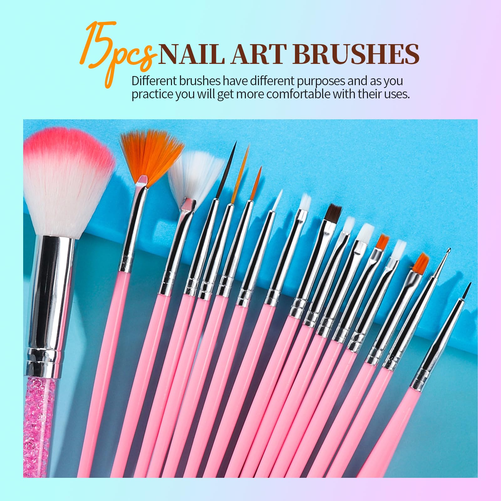 Teenitor Nail Art Brush Set with oblique-head brushes for detailed nail designs.
