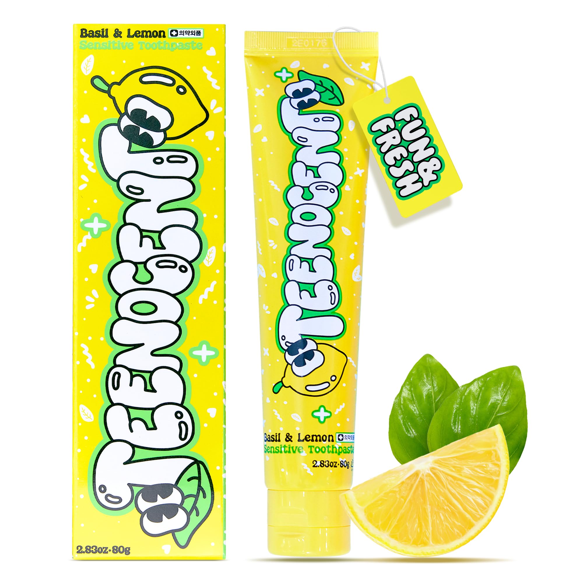 Front view of TEENOCENT Basil & Lemon Nano Hydroxyapatite toothpaste