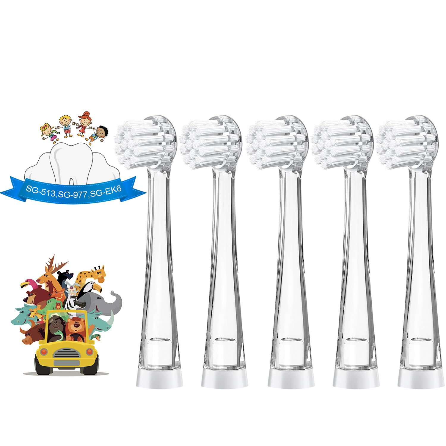 TEETECK 5-pack kids toothbrush heads compatible with SEAGO SG-513/977/EK6