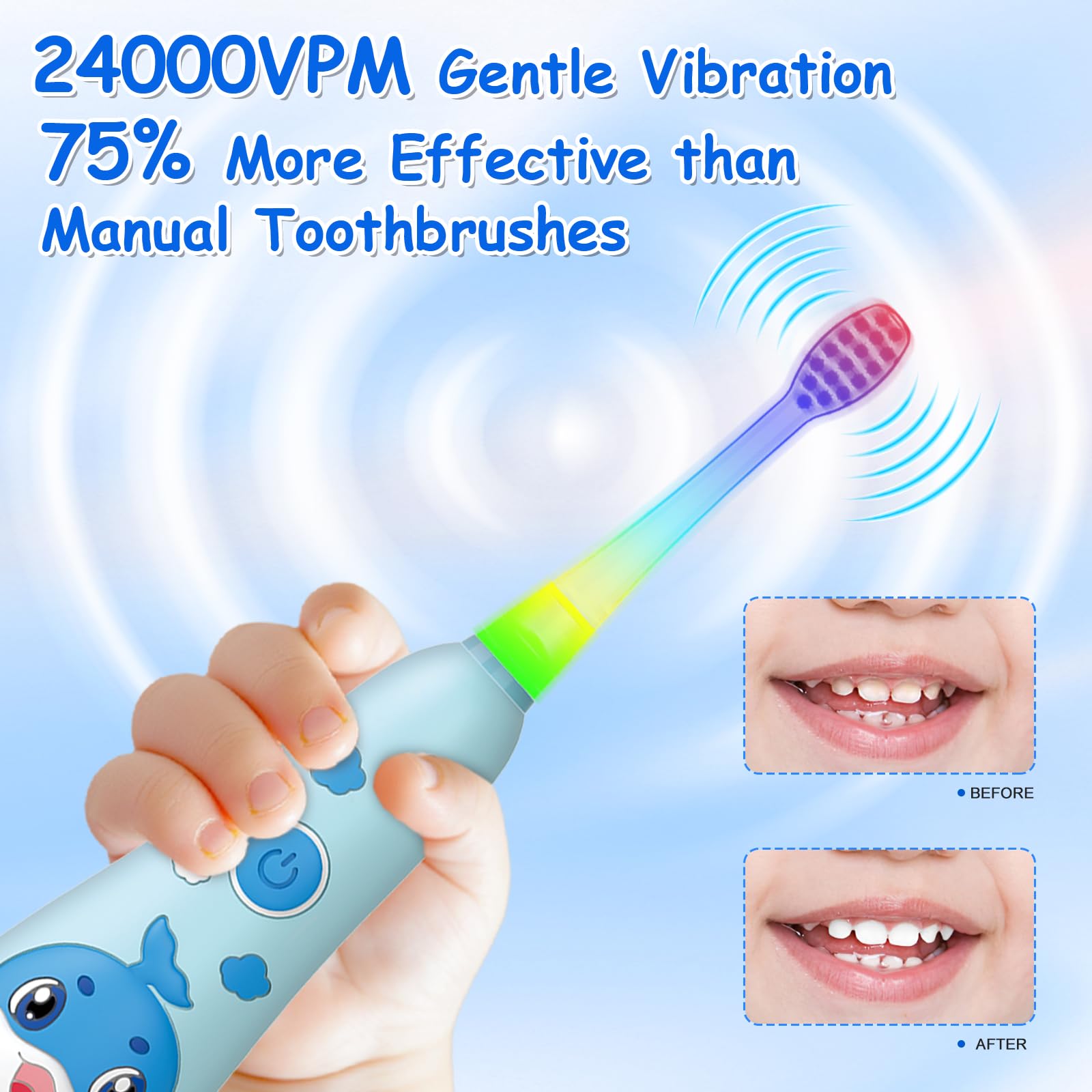 Two replacement brush heads included with Teeteck kids toothbrush