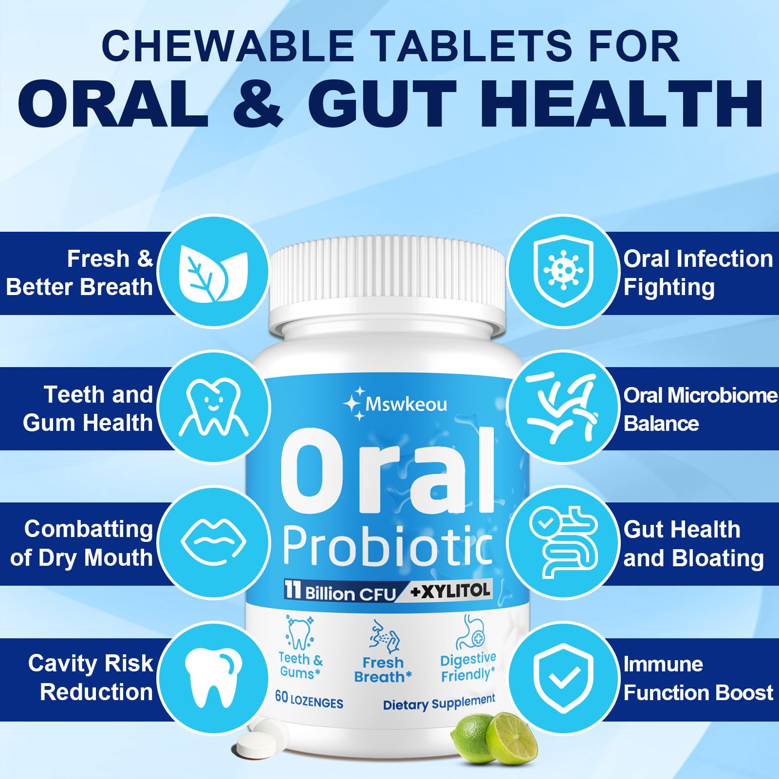 Teeth and gums scene with probiotic lozenges