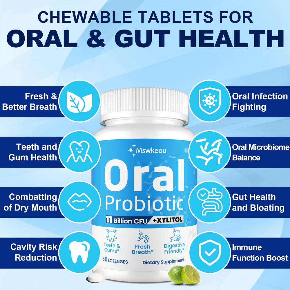 Teeth and gums scene with probiotic lozenges