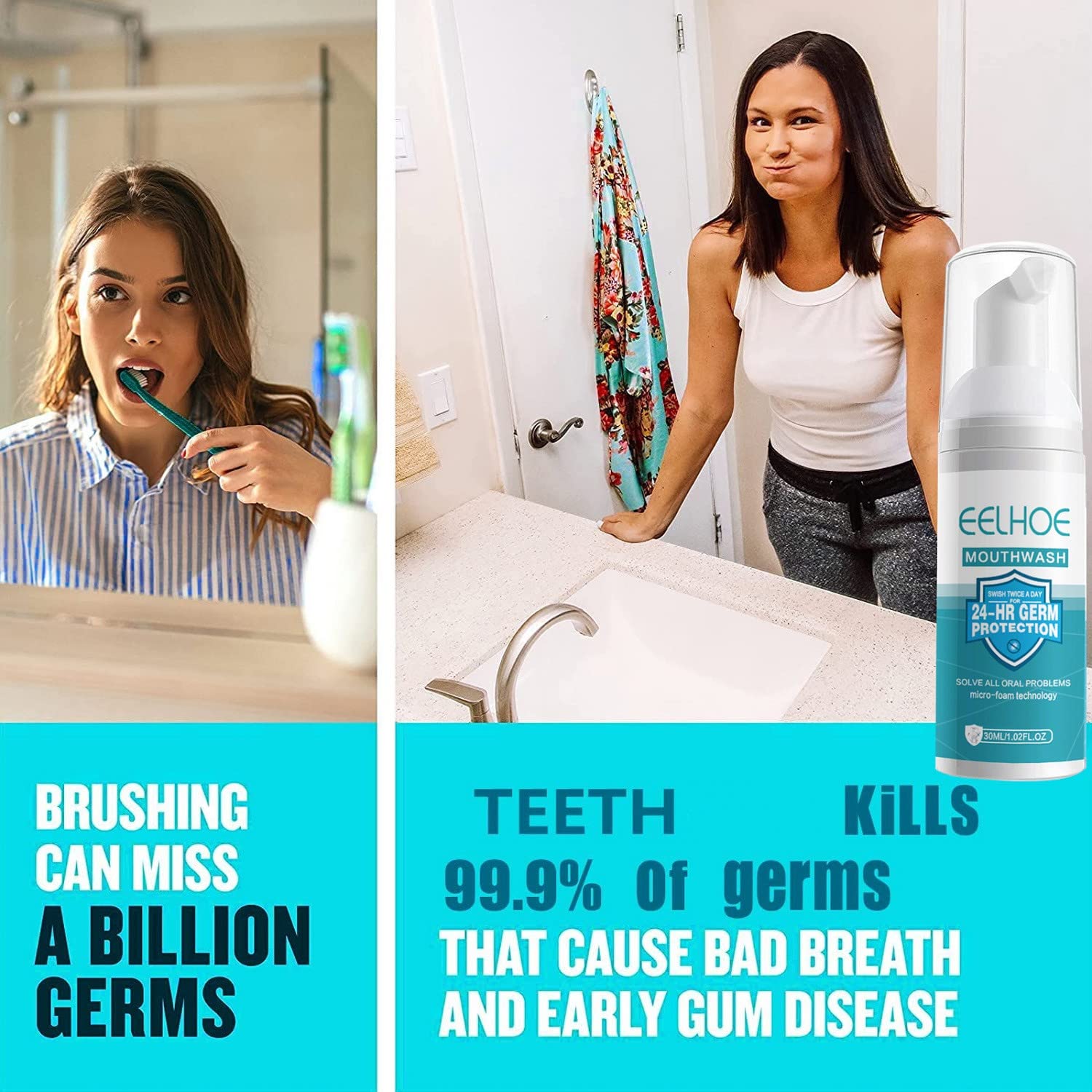 Foam being dispensed from Teeth Mouthwash Foam