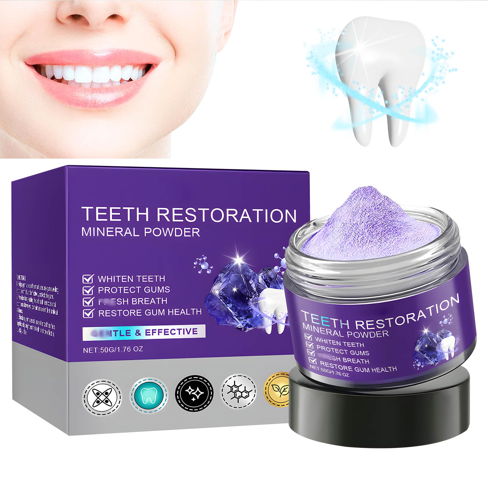 Teeth Restoration Mineral Powder jar close-up