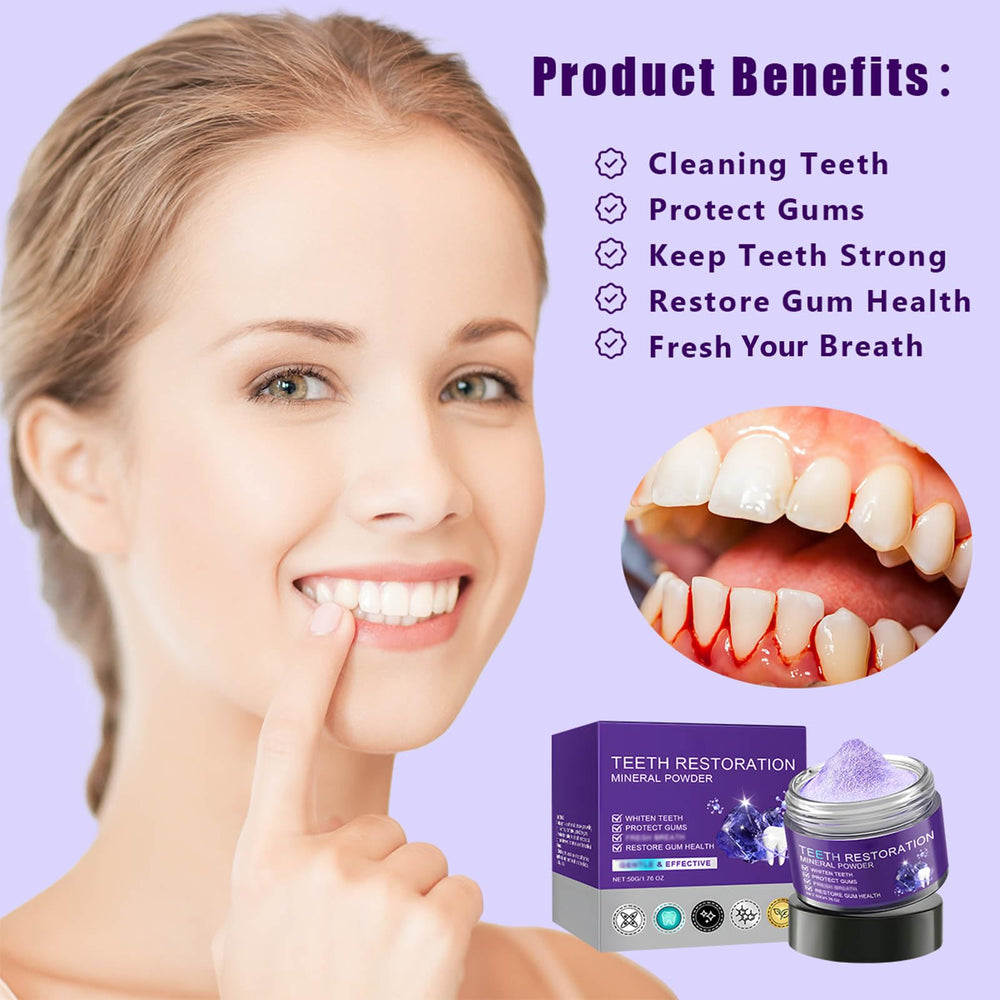 Brushing with mineral powder on toothbrush