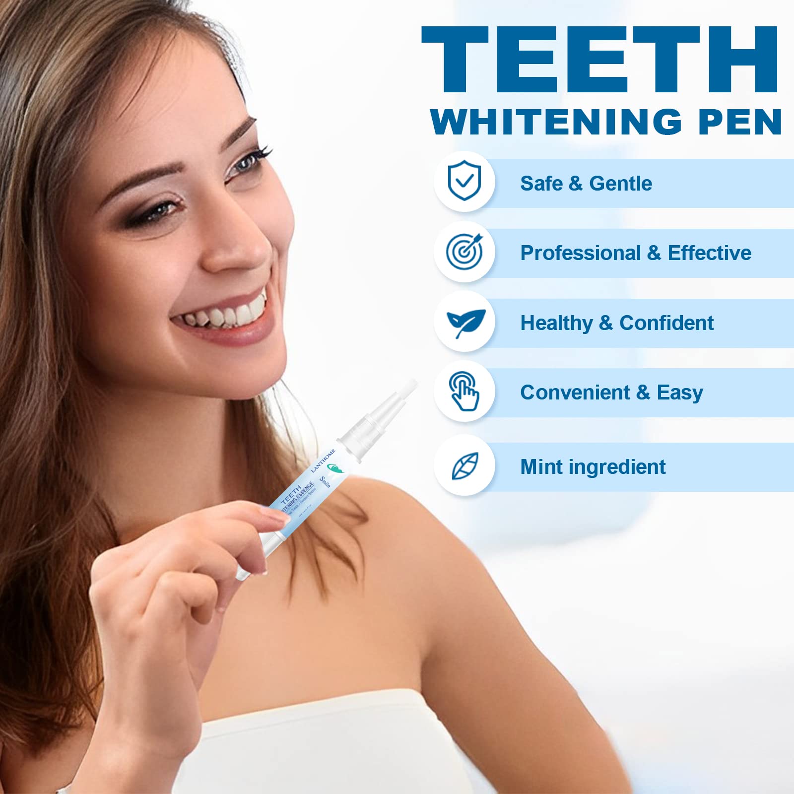 Close-up of peppermint-infused whitening pen tip