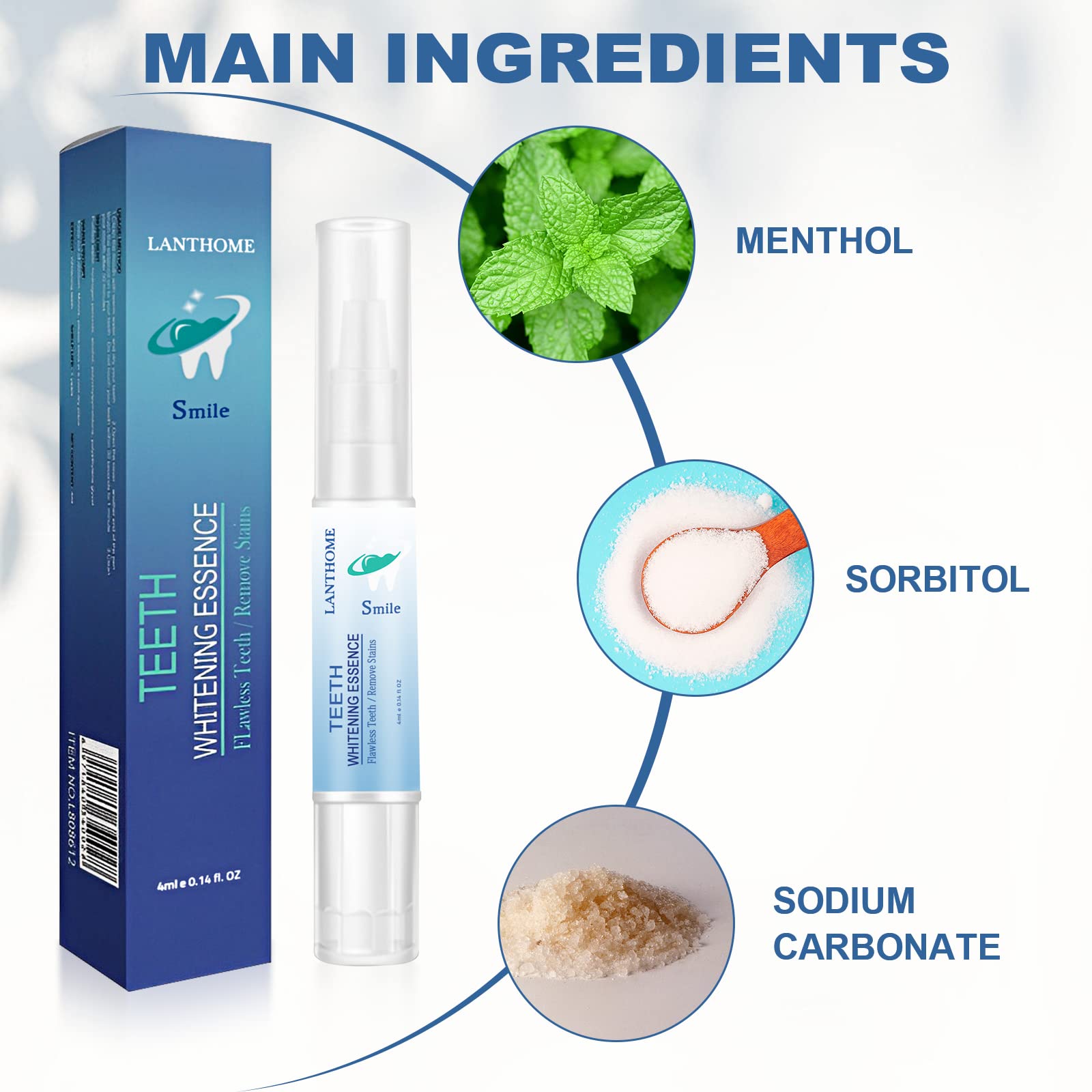 Peppermint extract label on whitening pen packaging